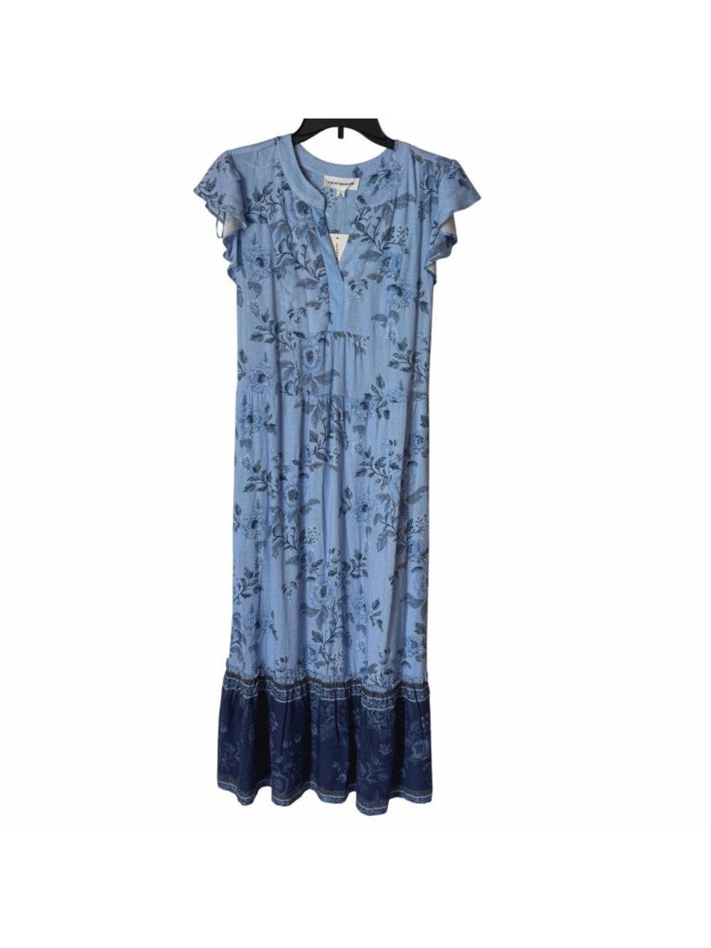 Lucky Brand Women Blue Floral Midi Tie Back‎ Pullover Dress Size L